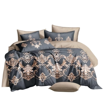 Pościel 200x220 Bawełna satynowa szaro brązowa PK742 z PRZEŚCIERADŁEM